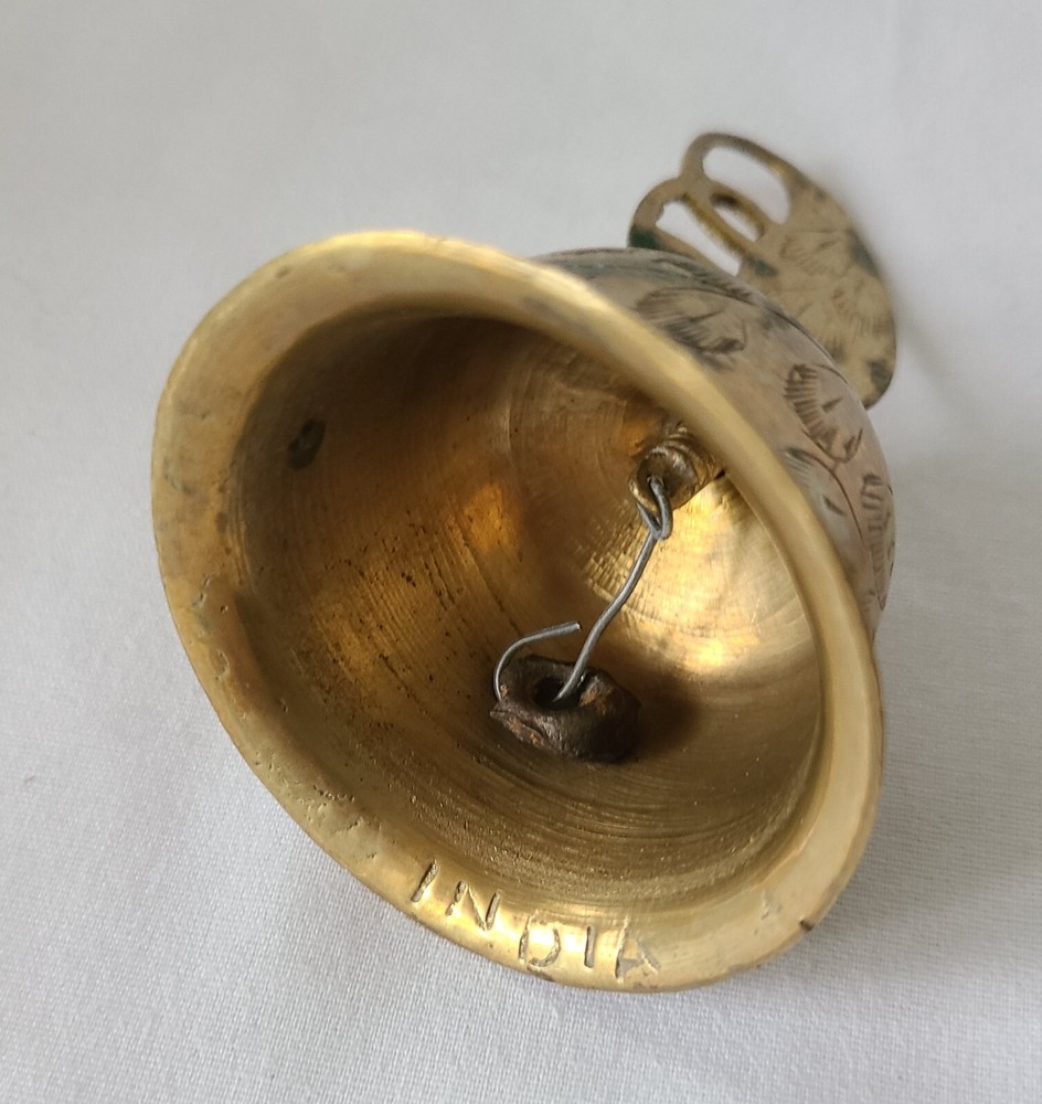 Feather Brass Bell Etched India 3-3/4"