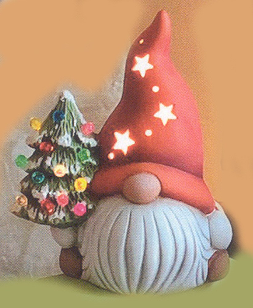 Ceramic Bisque~~ Ready to Paint ~~Small Gnome with Tree ~Lighted~