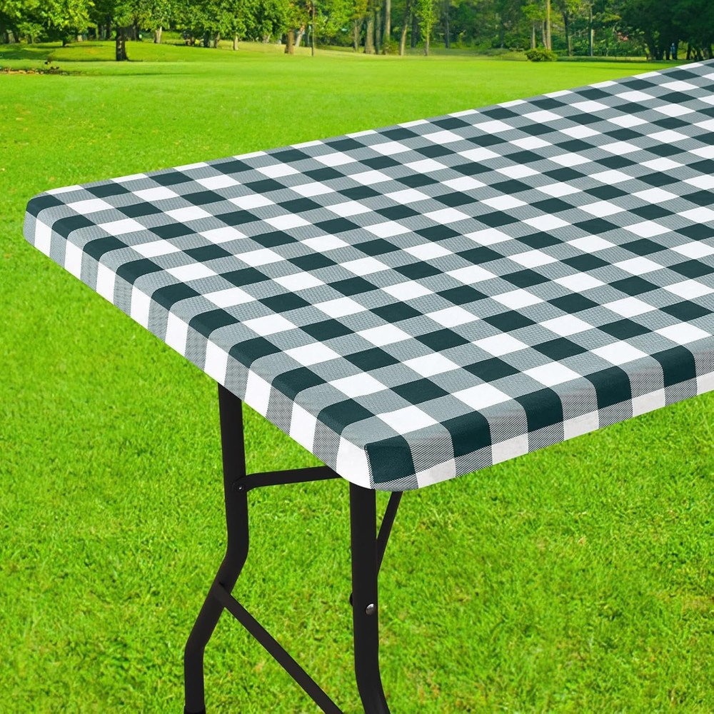 Picnic Table Cloth Elastic Waterproof Fitted Vinyl Tablecloths Flannel Rectangle