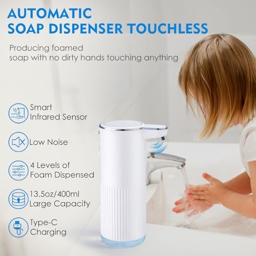 Automatic Foaming Soap Dispenser, 4-Level Adjustable Electric Foam Hand White