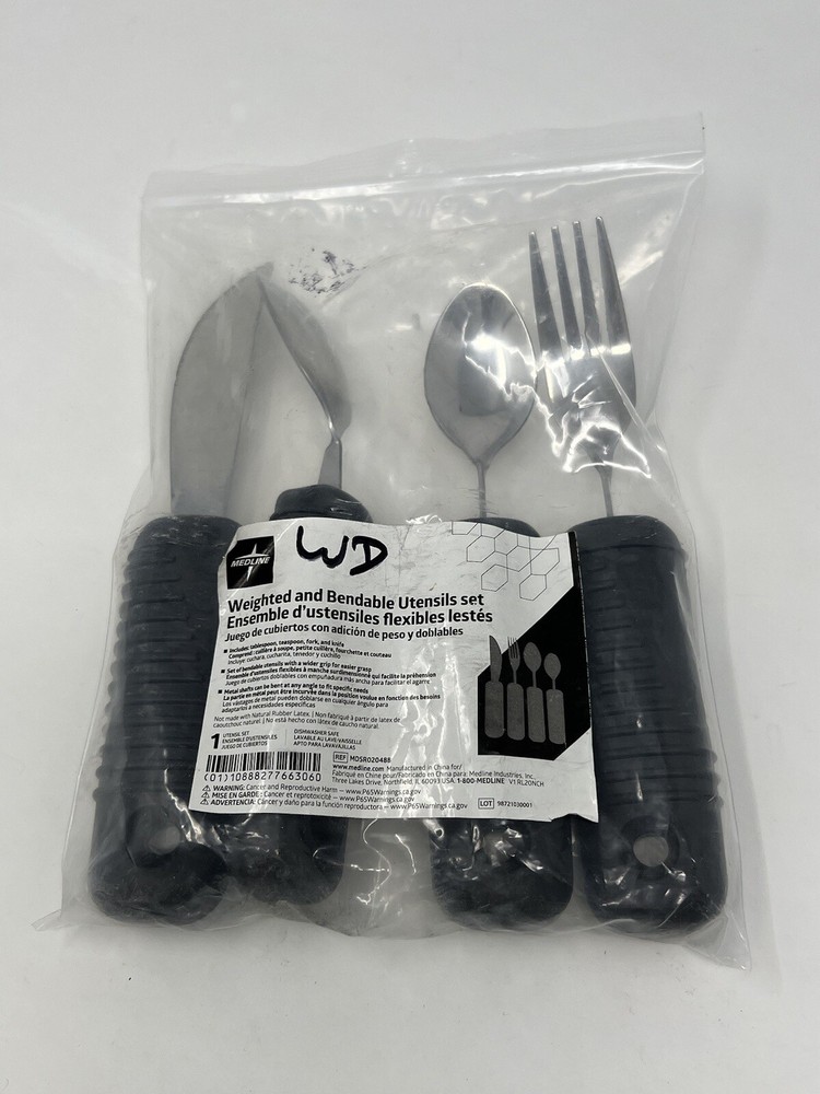 Medline Adaptive Utensils Weighted & Bendable Fork Teaspoon Tablespoon Knife