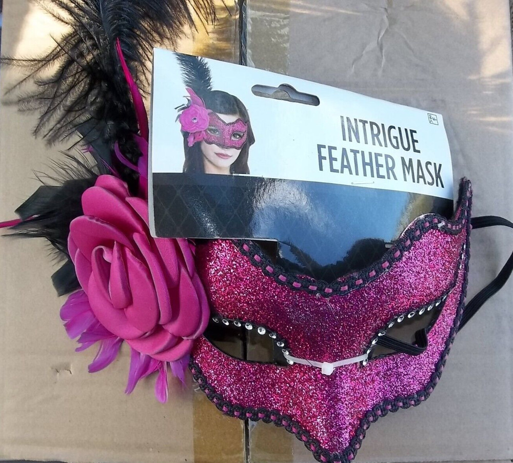 Intrigue Feather Pink Masquerade Mask