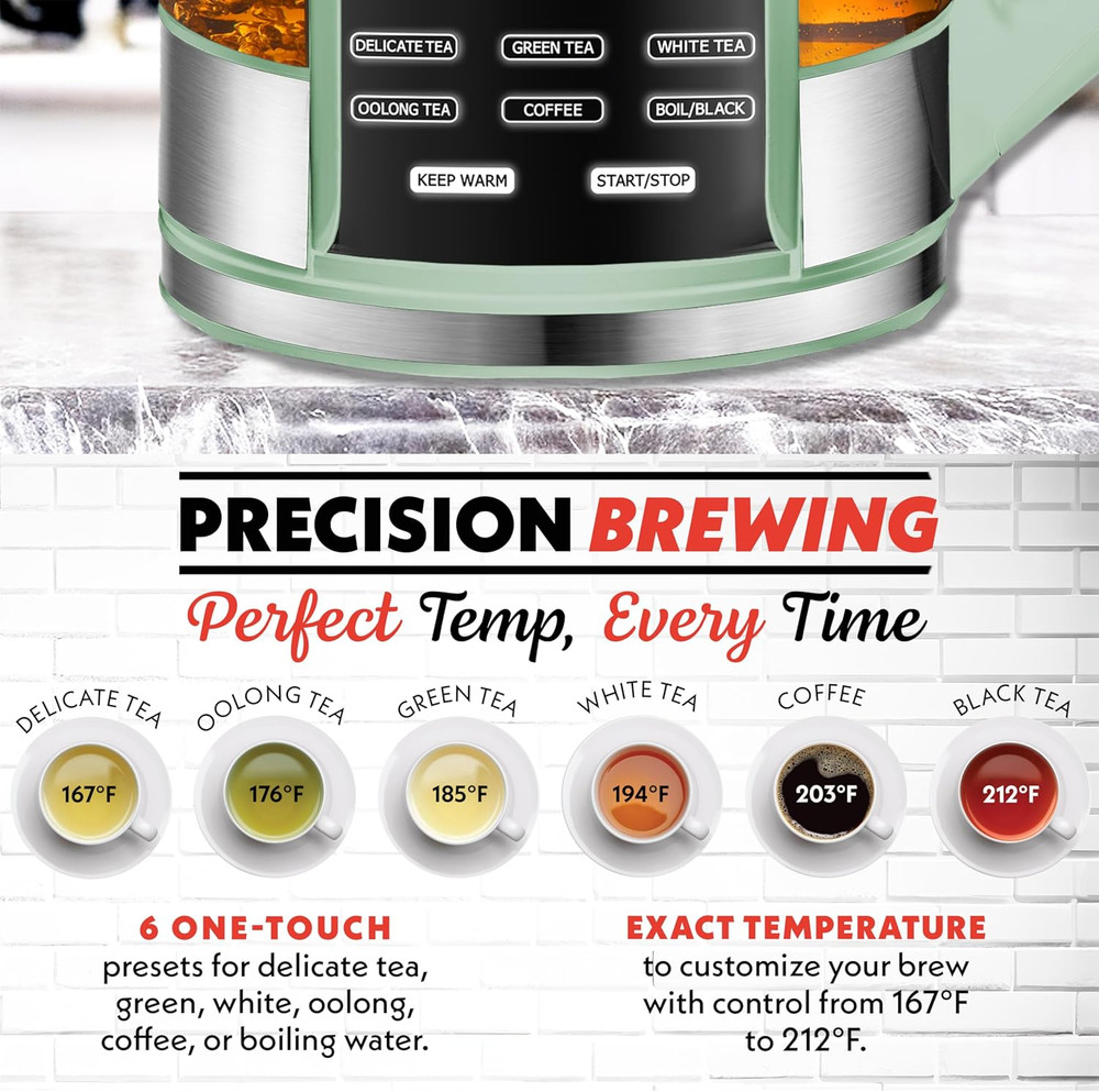 Electric Glass Kettle – 1.7L Programmable Tea & Coffee Brewer with Digital Touch