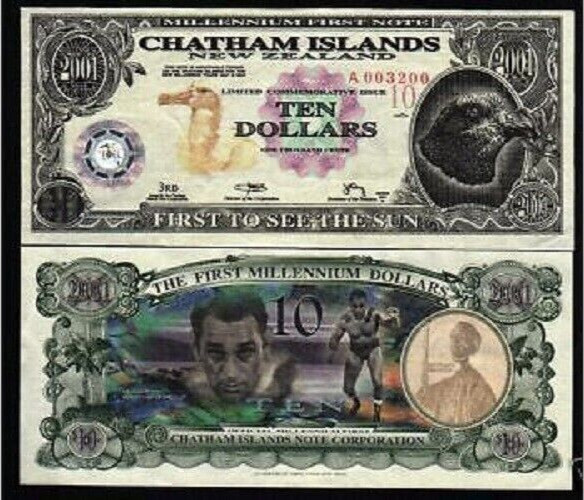 Chatham Islands 10 DOLLARS 2001 Commemorative Millennium TYVEK POLYMER UNC NOTE
