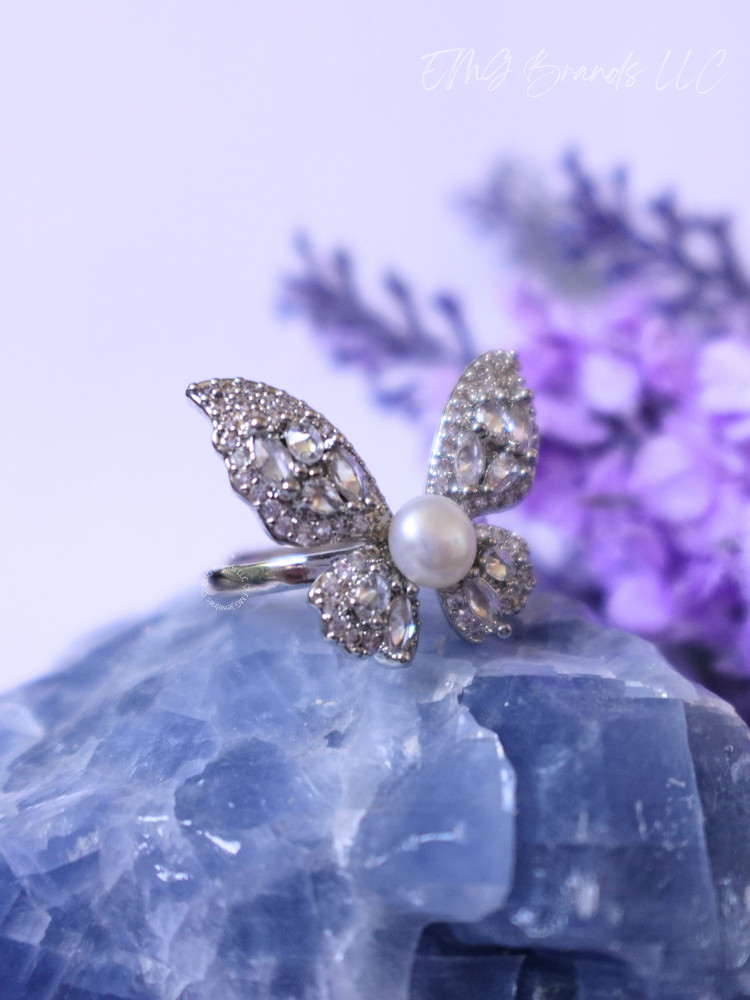 Butterfly Pearl CZ Ring