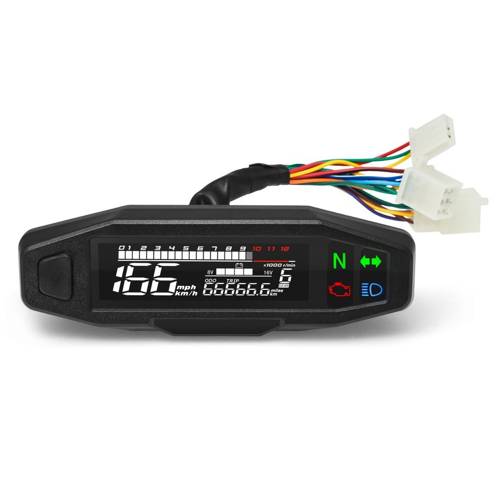 LCD Digital Motorcycle Speedometer Odemeter Tachometer Gear Indicator w/ Bracket