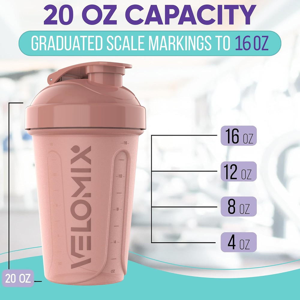 -6 PACK- 20 OZ Protein Shaker Bottles for Protein Mixes, Shaker Cups for Prot...