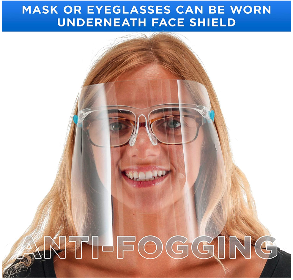 PACK of 5 Glasses Face Shield Visor, Reusable & Protective Splash Droplets.
