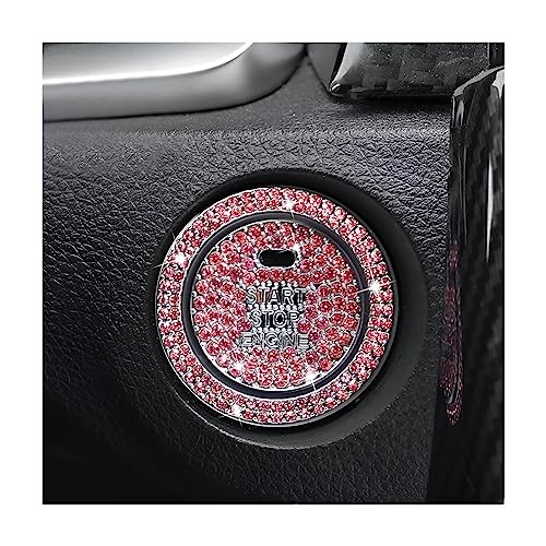 2 Pcs Bling Car Engine Start Stop Button Decorative Ring, With hole Pink