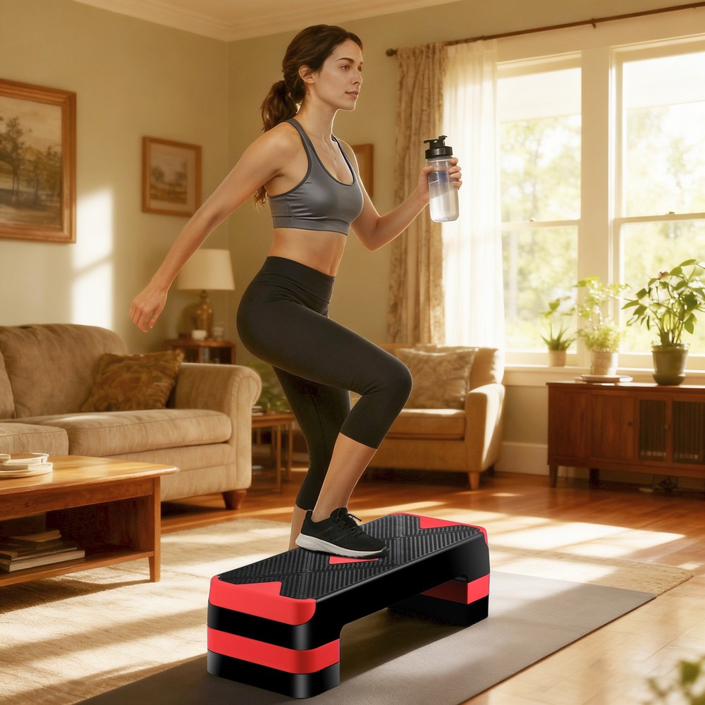 27" Aerobic SteperExercise Non-Slip Surface Platform Stepper Adjustable Red
