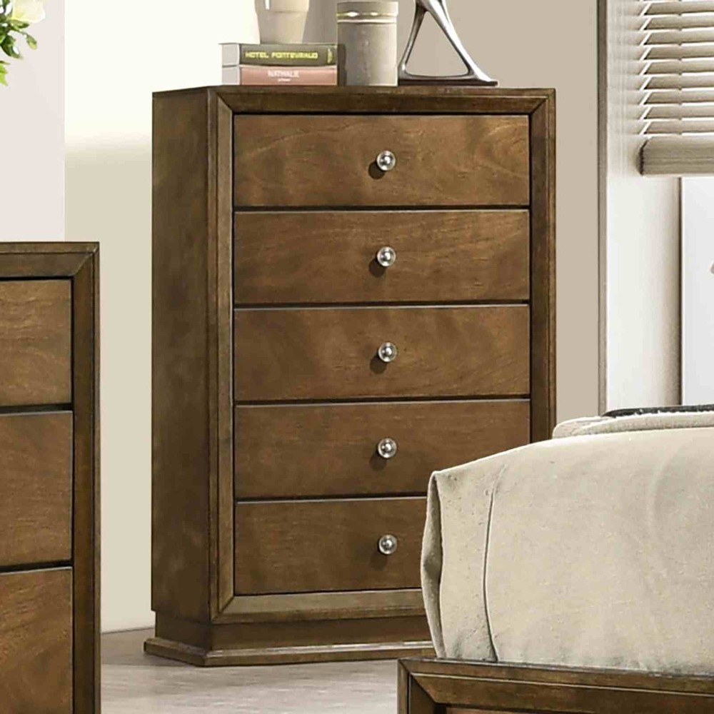 Transitional Style Queen Size 6pc Bed Dresser Mirror Nightstand Chest Set
