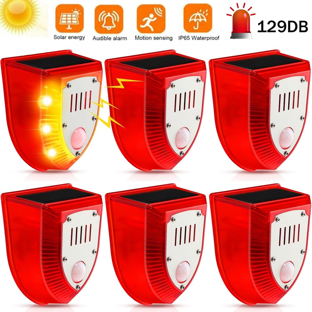 6Pack Solar Alarm LED Light Strobe Wireless Motion Sensor Detector Warning Lamp