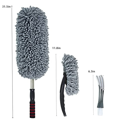(3 Pack) Microfiber Car Duster Exterior Scratch Free, Extendable Medium Gray