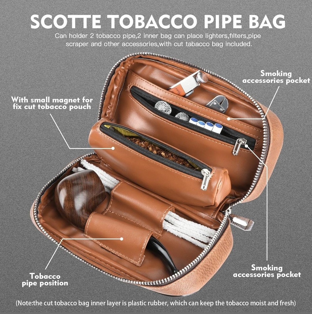 Luxury Brown Handmade Wood Pipe with Pouch & Complete Accessory Set - Ideal Gift