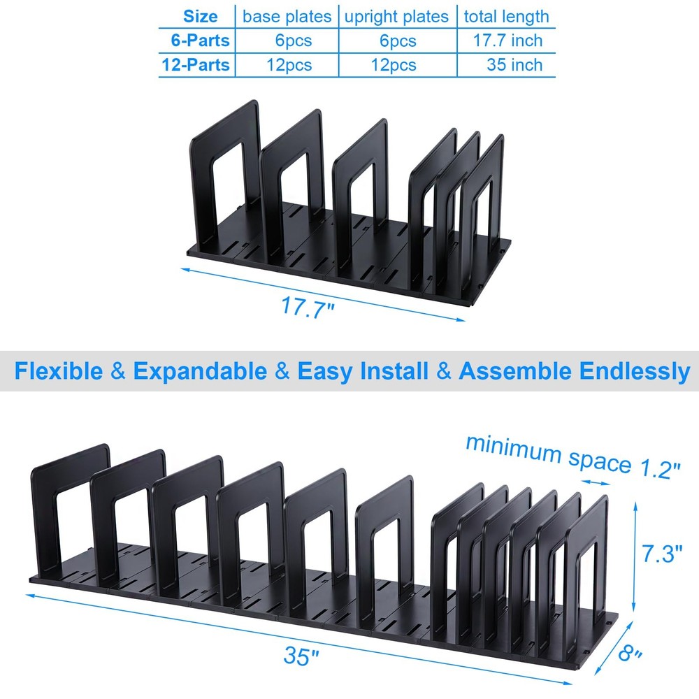 Adjustable Vertical File Sorter Sturdy Plastic Expandable Upright File Holder...