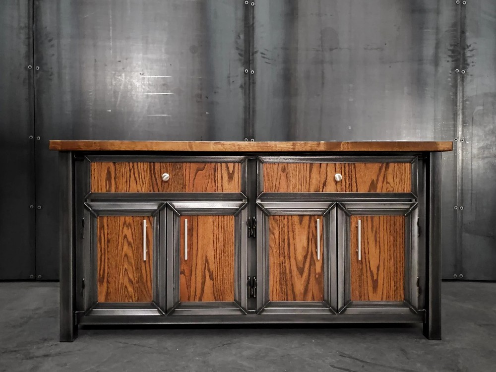 Modern Industrial Media Console on Casters