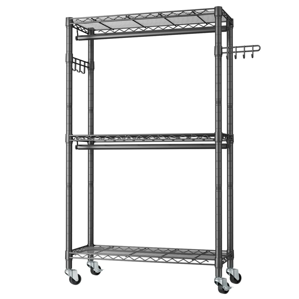 Heavy Duty Clothes Rack Rolling Garment Rack,3 Tier Adjustable Wire Shelving ...