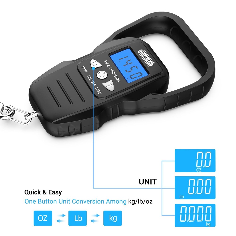 Dr.meter Fish Scale - Upgraded Backlit LCD Display Digital with Black