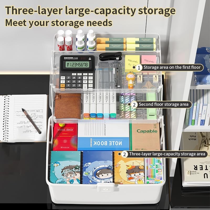 12.9in Three-Layer Multipurpose Storage Box with Handle Portable Tackle Box F...