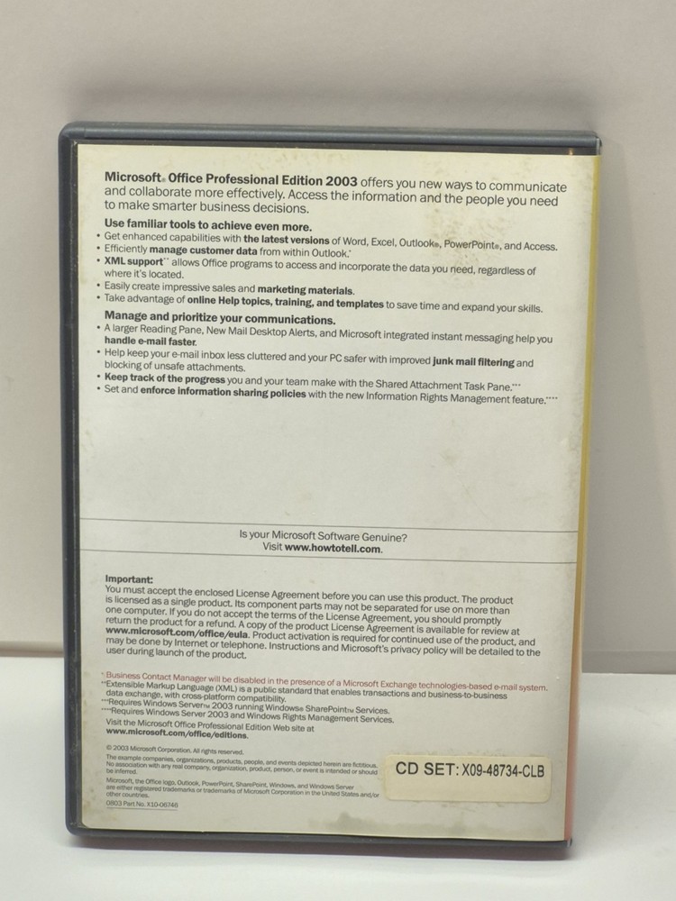 Microsoft Office Professional Edition 2003 CD w/Contact Mgr & Key Tested