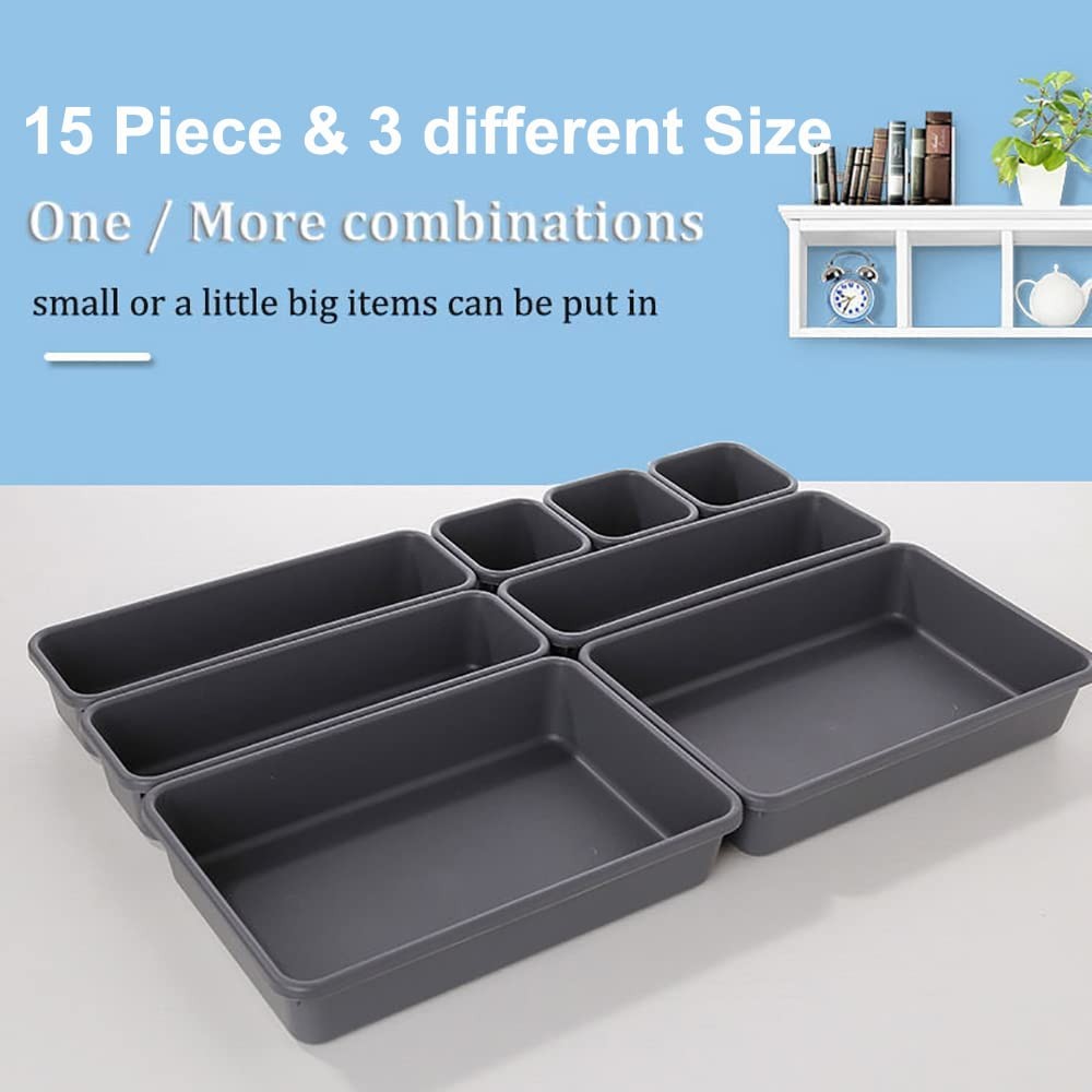 15 PCS Interlocking Desk Drawer Organizer Separator for Office,Bathroom,Kitch...
