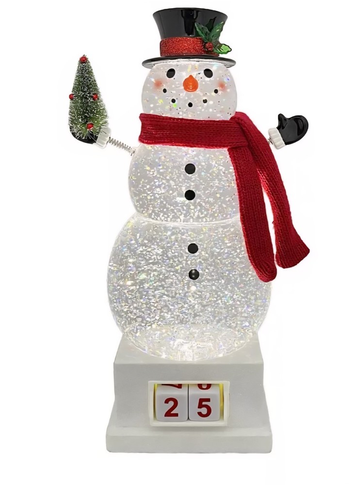Christmas Countdown Snowman Light Up Glittering Snow Globe