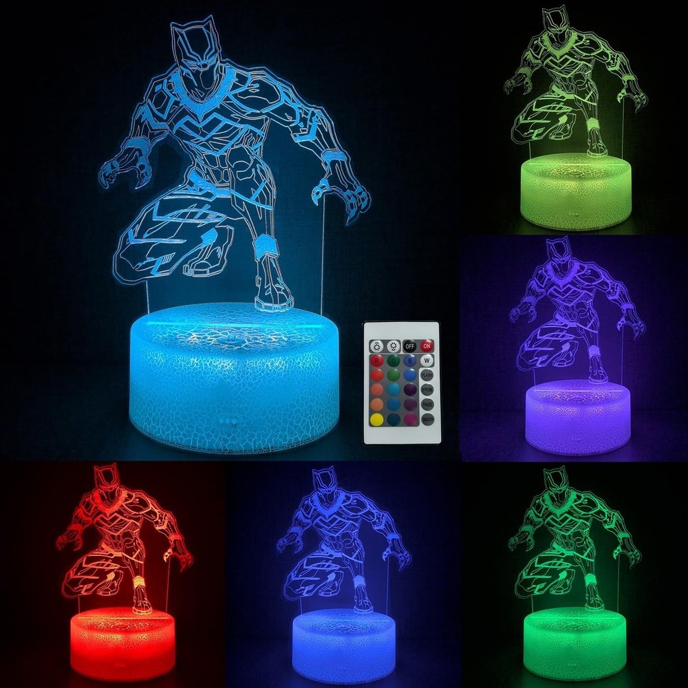 Creative 3D Black Panther Avengers 16 Colors Visualization Lamp Night Light NIB