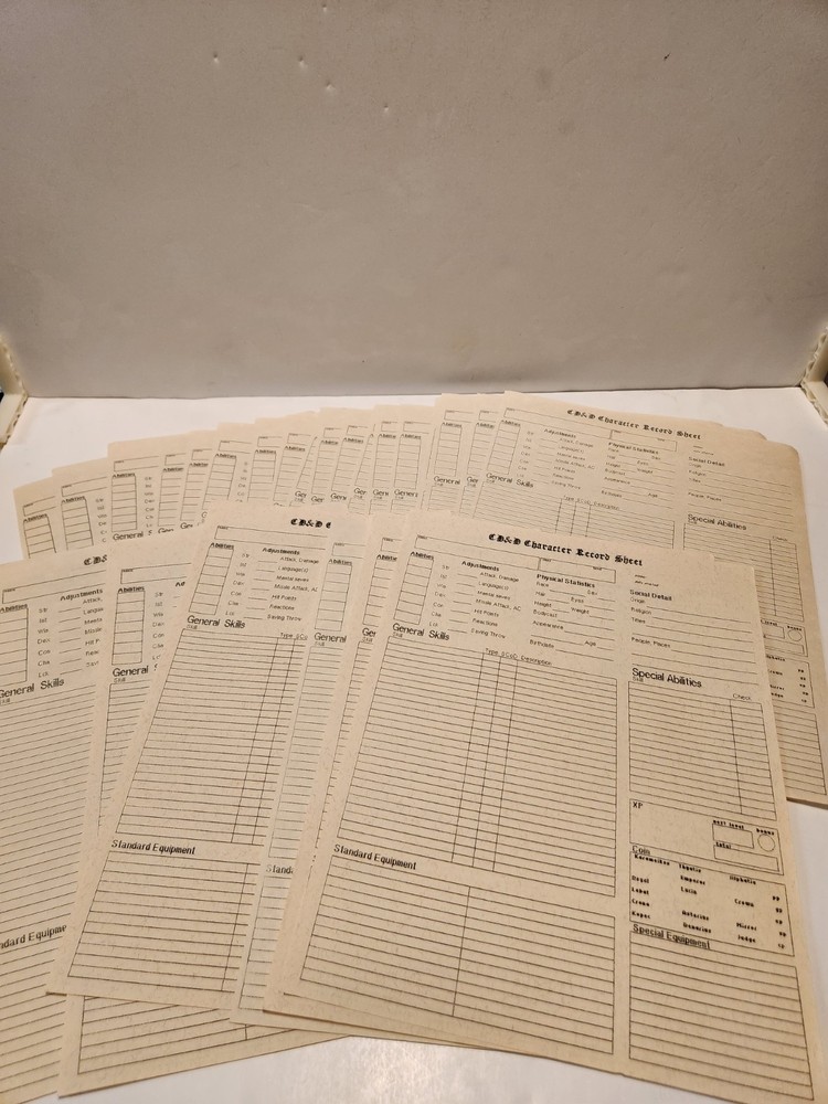 Dungeons & Dragons Player Character Record Sheets AC6 Plus Extra Loose Sheets