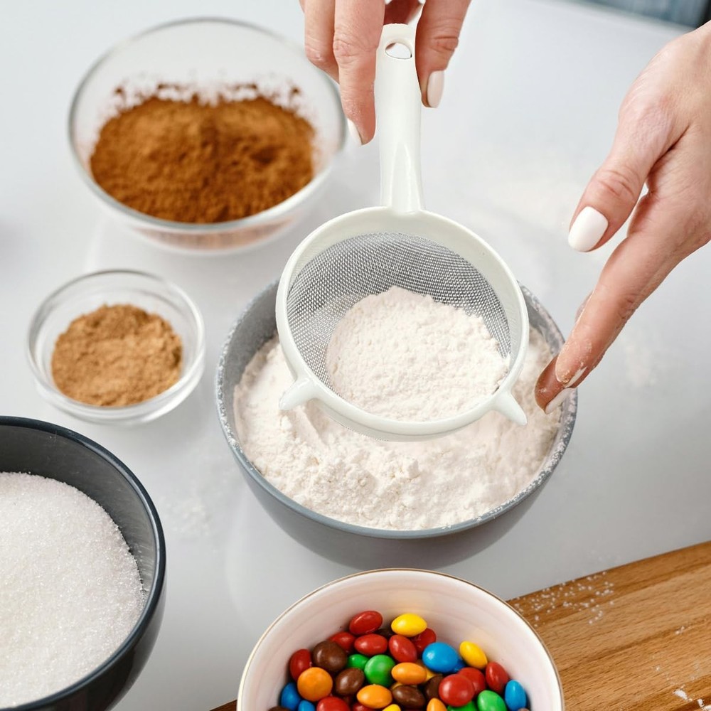 3 Pack Plastic Fine Mesh Strainer Set Double Ear Food Filter with Handle