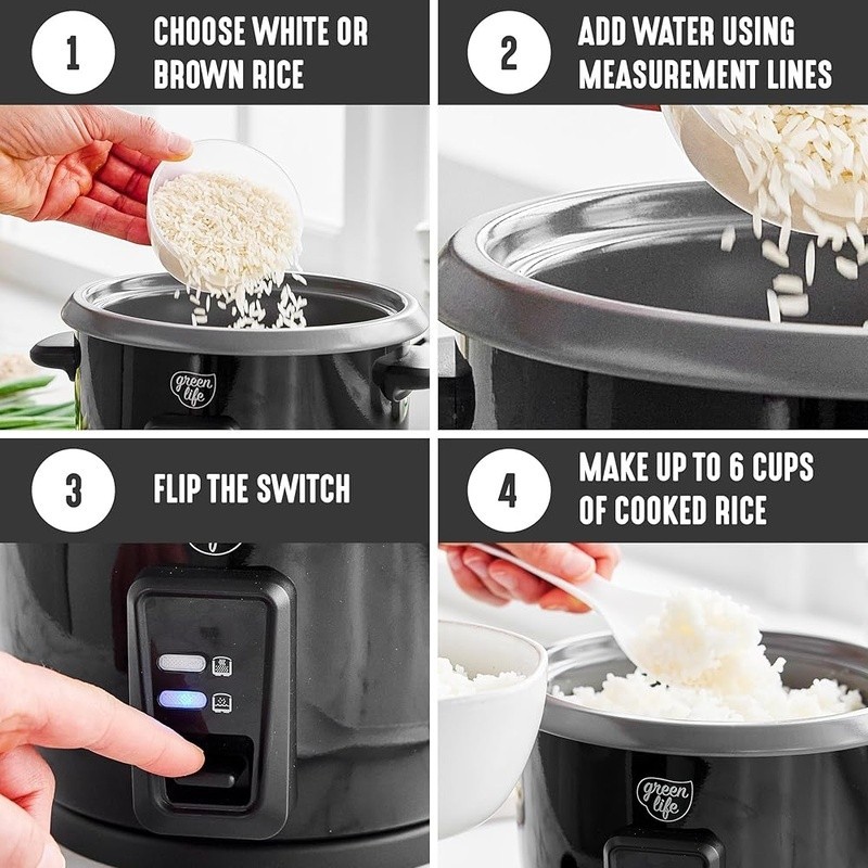 Ceramic Nonstick Rice Cooker 6 Cups Automatic Keep Warm Compact Easy Clean New