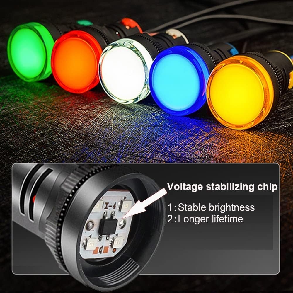 12pcs 22mm AC/DC 12-24V 20mALED Power Indicator, LED Pilot Signal Light Panel...