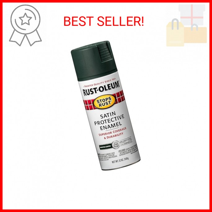Rust-Oleum 7732830 Stops Rust Spray Paint, 12 oz, Satin Hunter Green