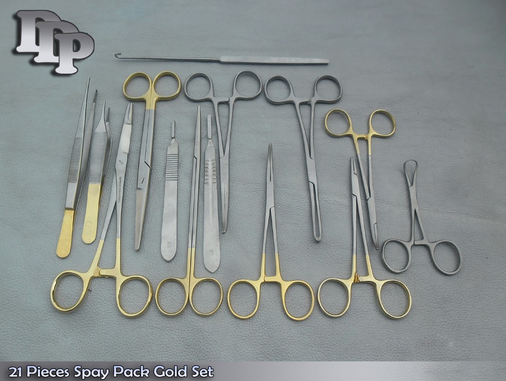 21 Pieces Spay Pack Gold Set Surgical Instruments, DS-1067