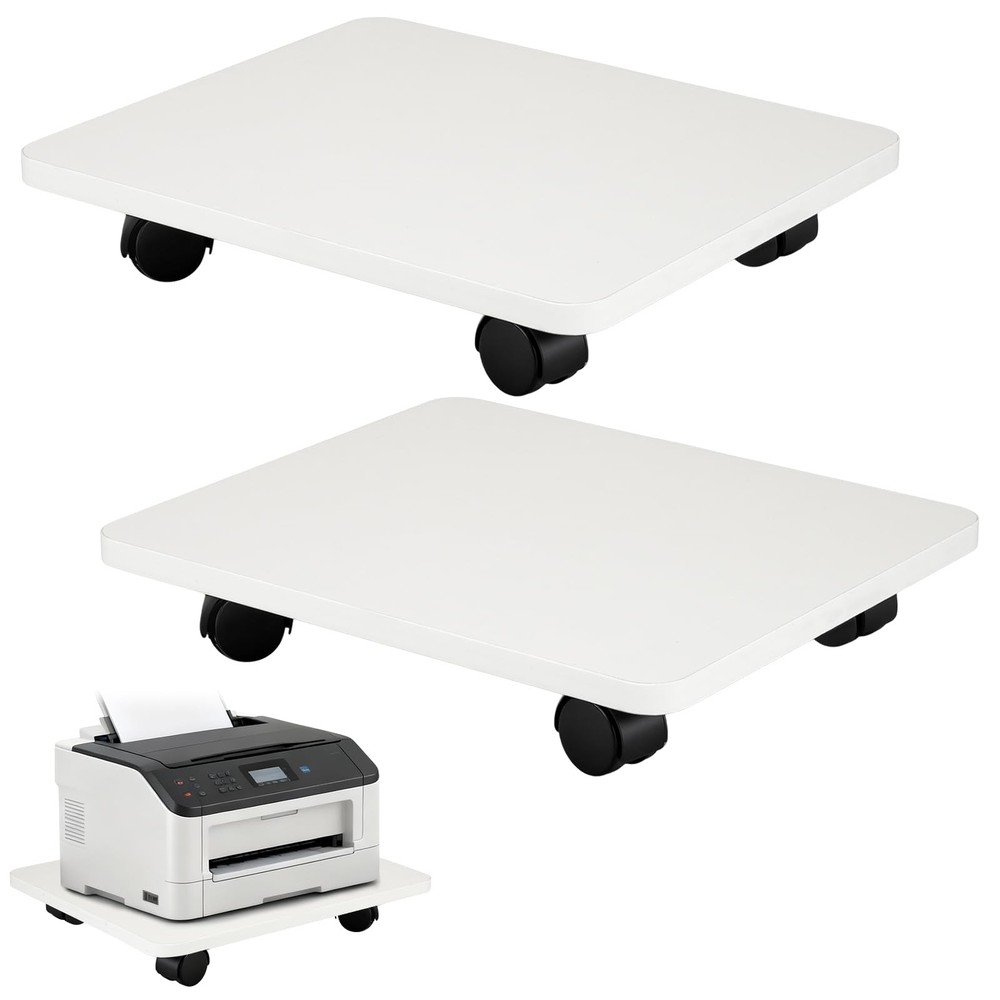 2 Pcs Under Desk Printer Stand with 4 Caster Wheels, White Movable Printer, W...