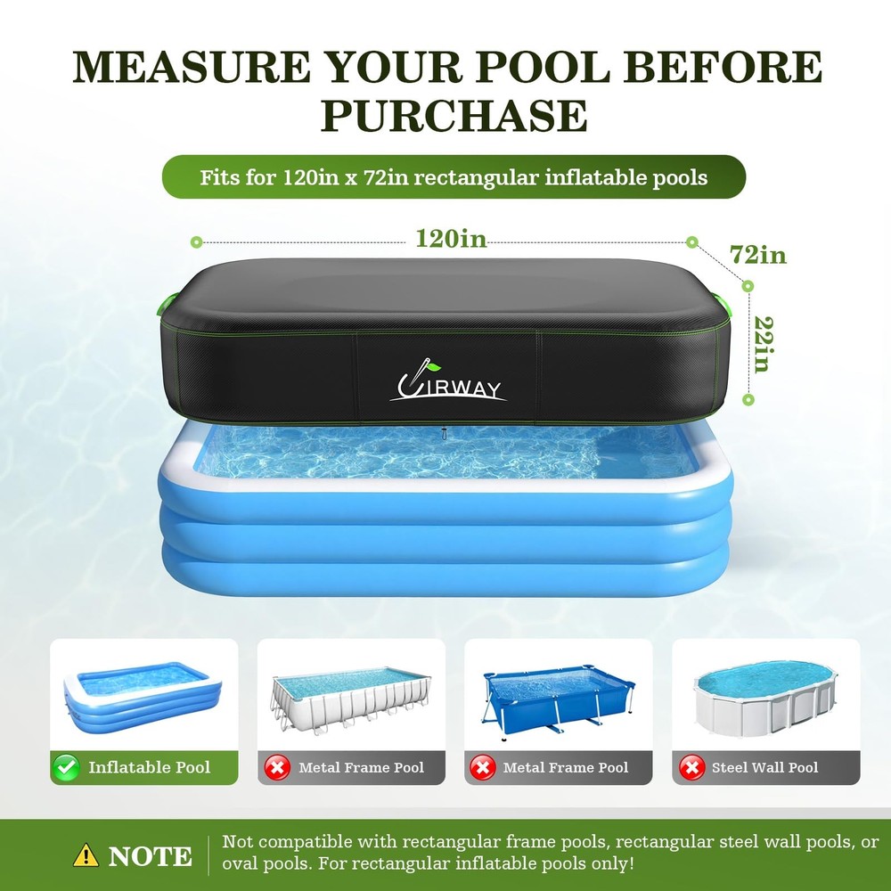 Rectangular Pool Cover 120in x 72in, Inflatable Pool Covers for Above Ground ...