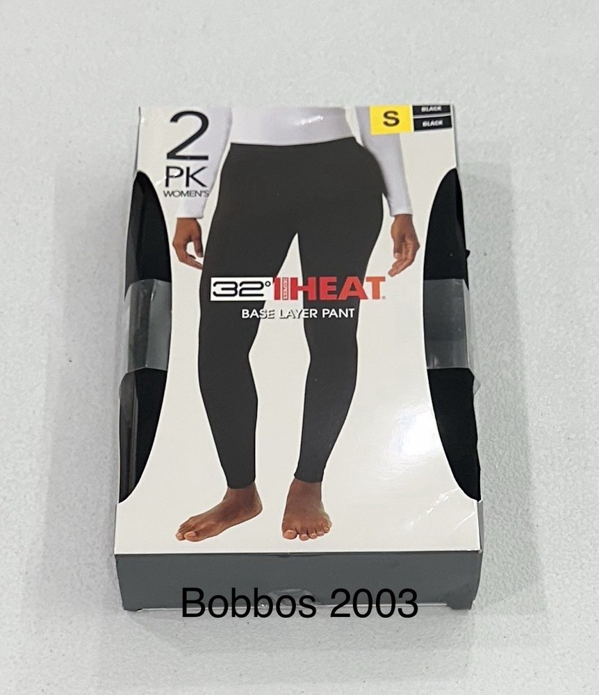 32 Degrees Heat Women's 2 Pack Base Layer Pants, Black, Size S