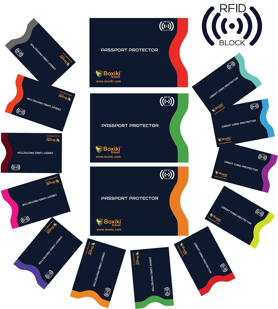 RFID Blocking Sleeves, Set with Color Coding, Navy Blue, Unisex Wallet, Prote...