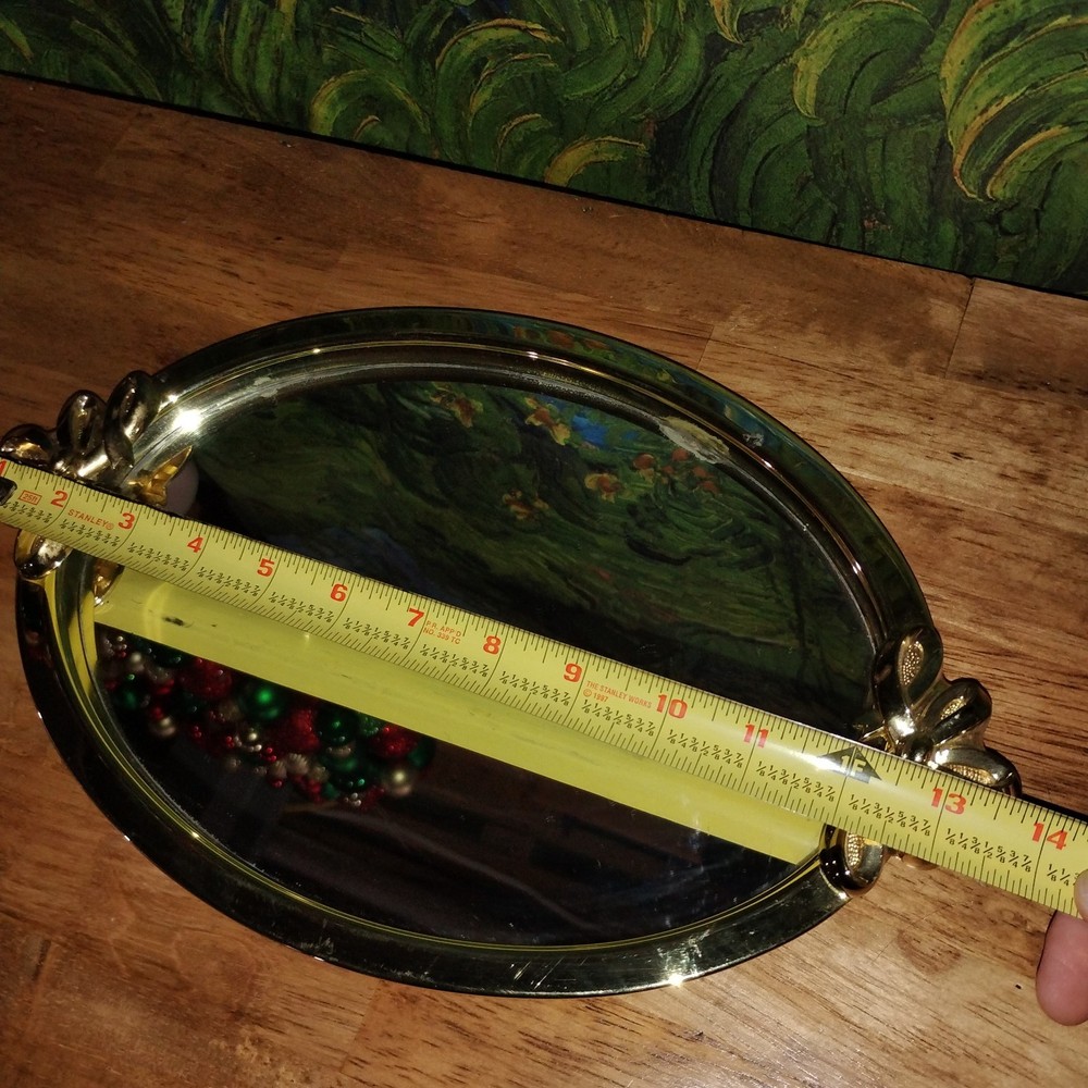 Vanity Bath Mirror Gold Oval with Bow Handles. Hangable
