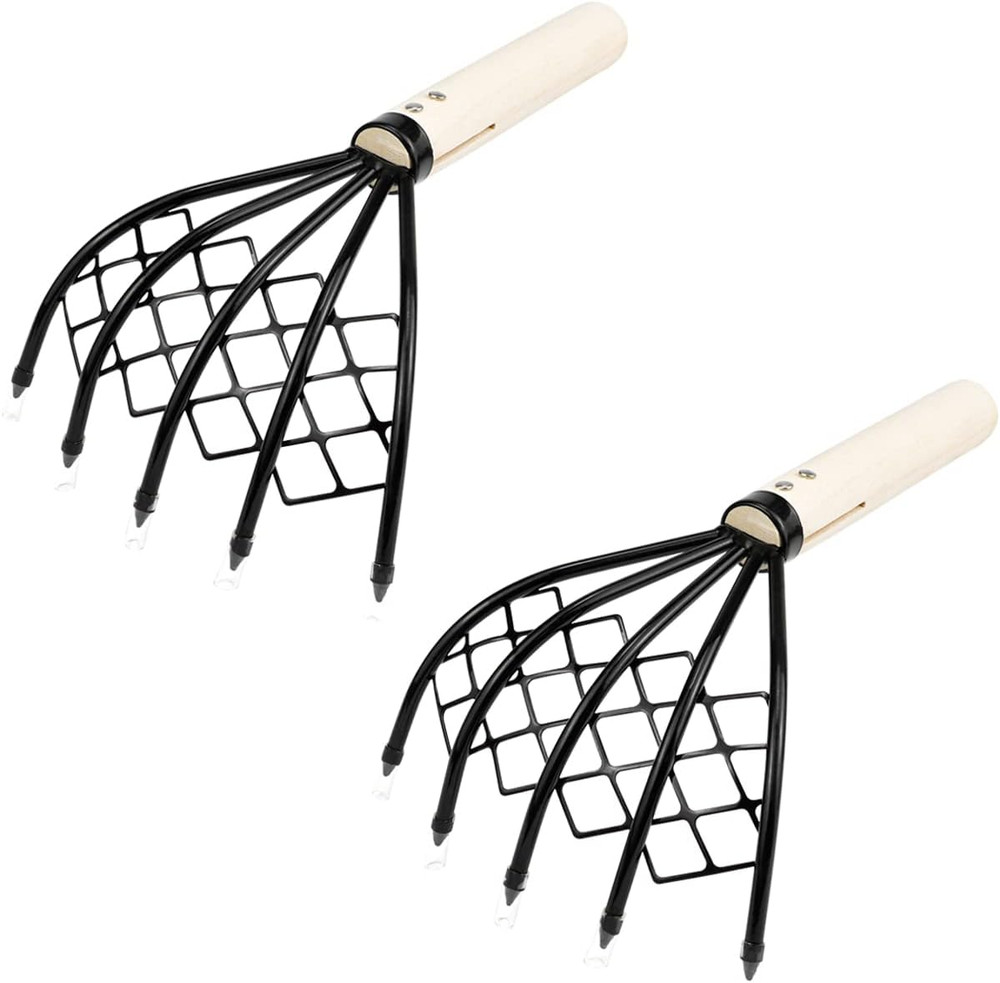 2Pcs Clam Rake for Clamming,Claw Rake with Mesh Net Clam Seafood Digging Rake Sh