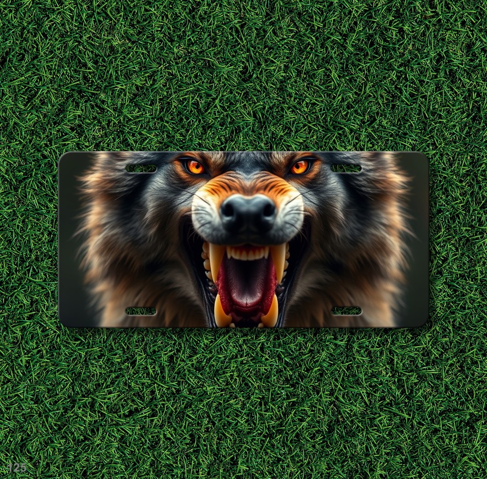 Realistic Wolf License Plate Fierce Expression Your Text Front Plate Unique Gift