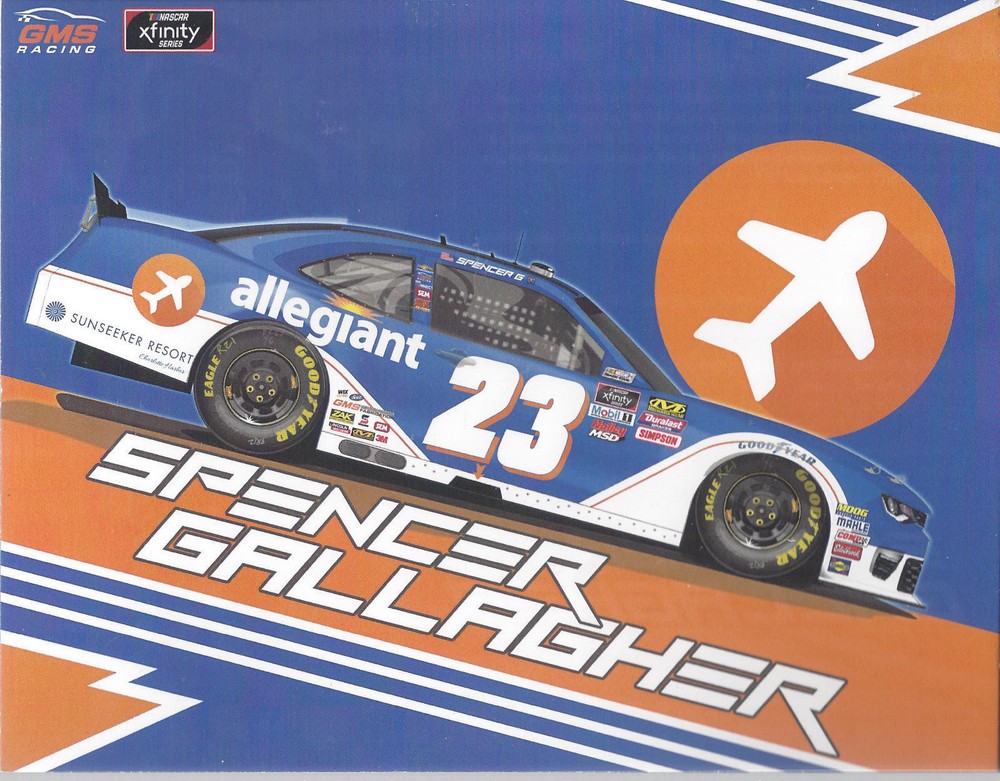 2018 SPENCER GALLAGHER "ALLEGIANT 2ND VERSION #23 NASCAR XFINITY SERIES POSTCARD