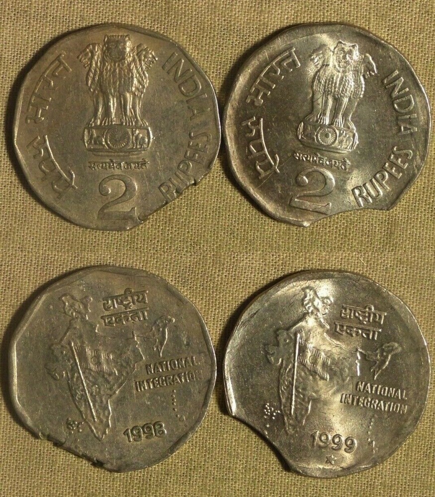 Error: India 2 Rupees Ragged Str. Clip & Curved Clip IREC680