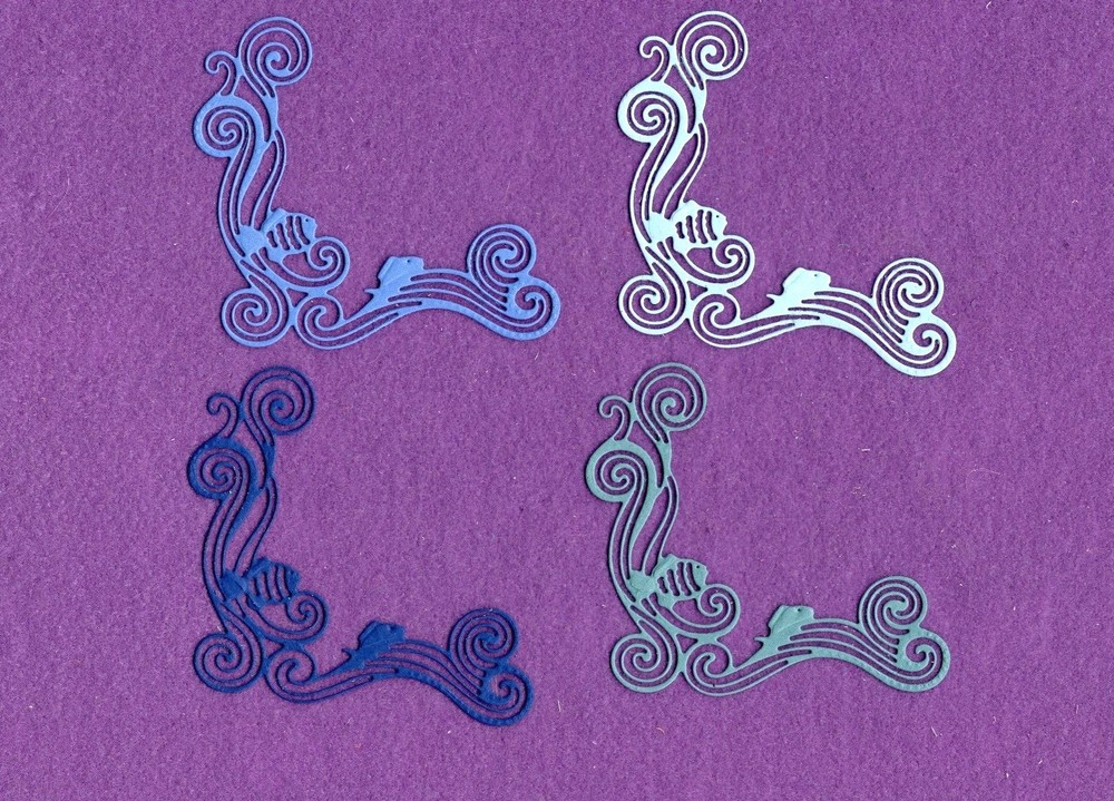 FISH WAVE CORNER die cuts scrapbook cards