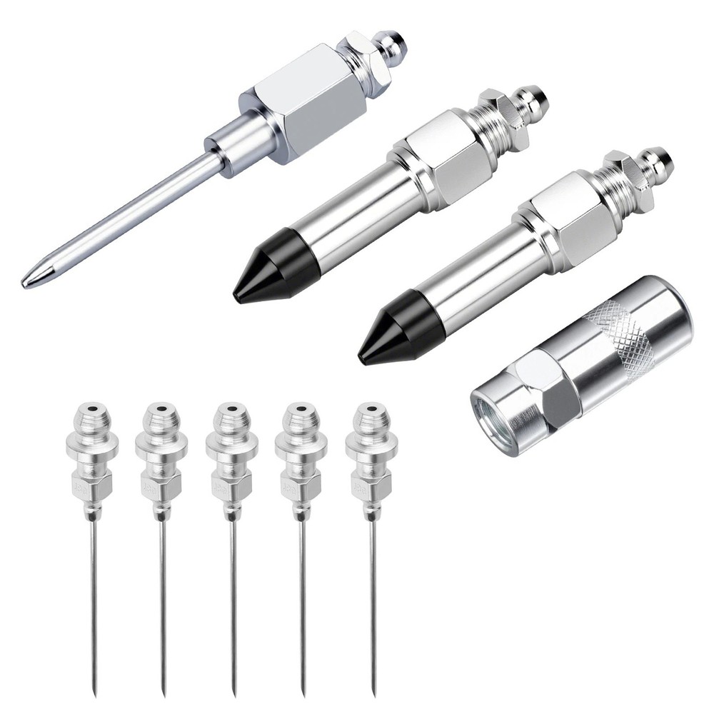 Complete Grease Injector Needle Nozzle Kit with Rubber Adapter Tool 9Pcs Set