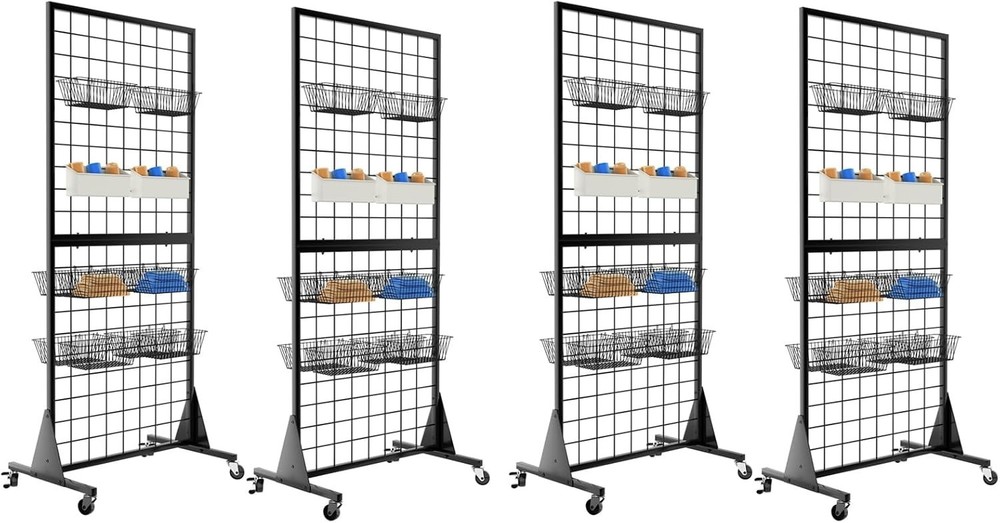 4-Pack Gridwall Panel Display Stand, 2'x5.5' Heavy Duty Floor Standing Rack w...