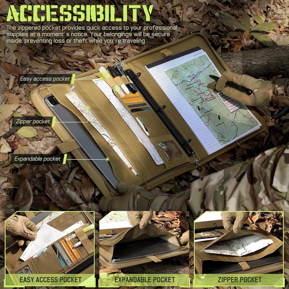 Padfolio Binder Detachable 3-Ring Binder Planner Zip Tactical Notebook Cover