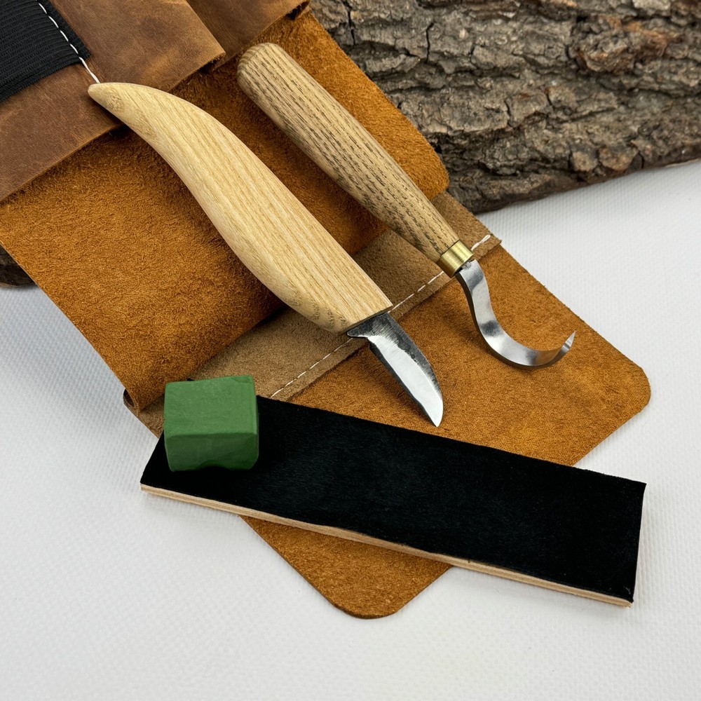 Detail Carving Tools – Hand-Forged Steel, Ash Handle, Sharpening Board & Paste
