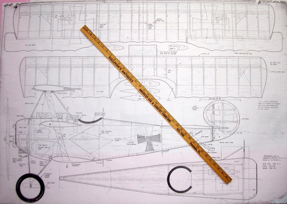 FOKKER DR-1 35" King-Size PLAN + CONSTRUCTION ARTICLE UC Scale Model Airplane