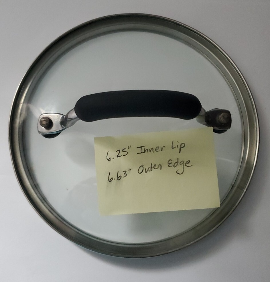 Clear Glass Lid Only 6.25" Inner Lip 6.63" Outer Edge Cool Black Handle