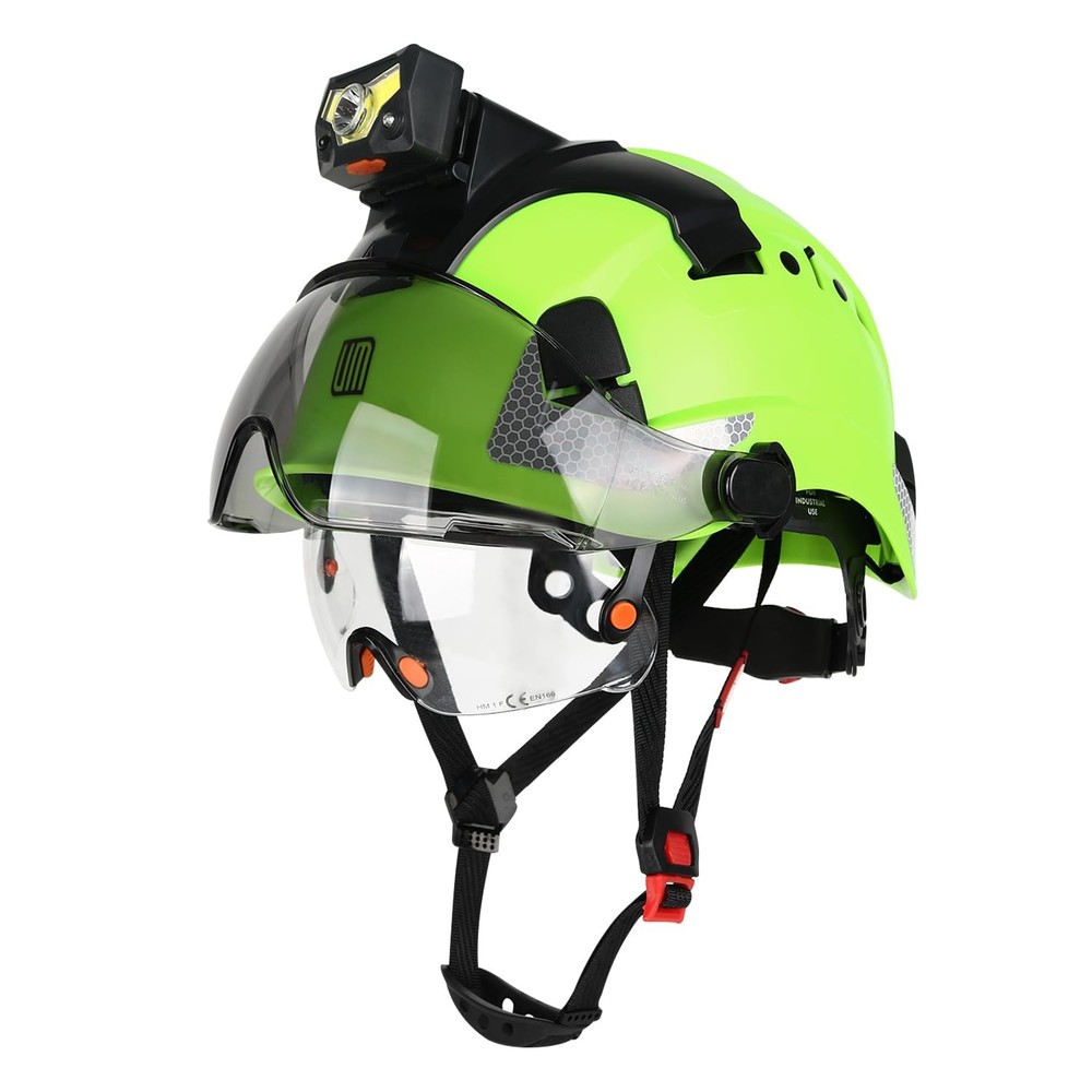 Safety Helmet Hard Hat with Rechargeable Headlamp Light and Visor Constructio...